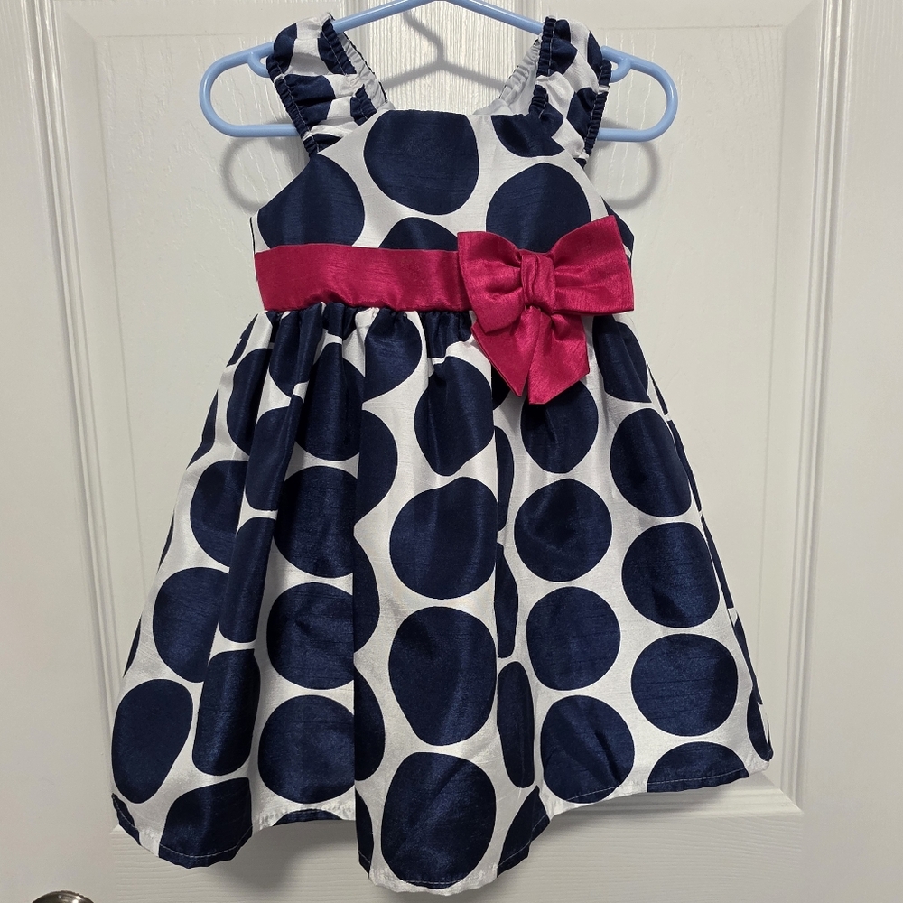 EUC 12M Cherokee Navy and Pink Polka Dot Kids Dress